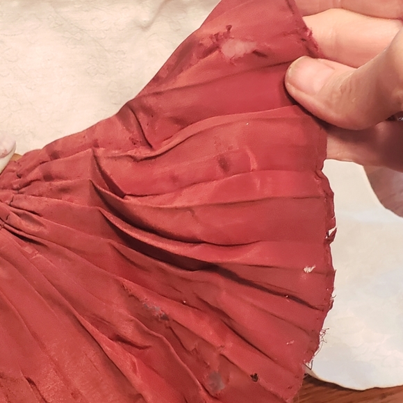 Antique Porcelain Half Doll Pincushion with Dark Red Silk Skirt - Picture 6 of 11